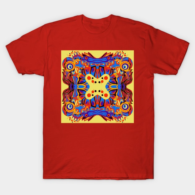 mayan alien kaleidoscope ecopop pattern T-Shirt by jorge_lebeau